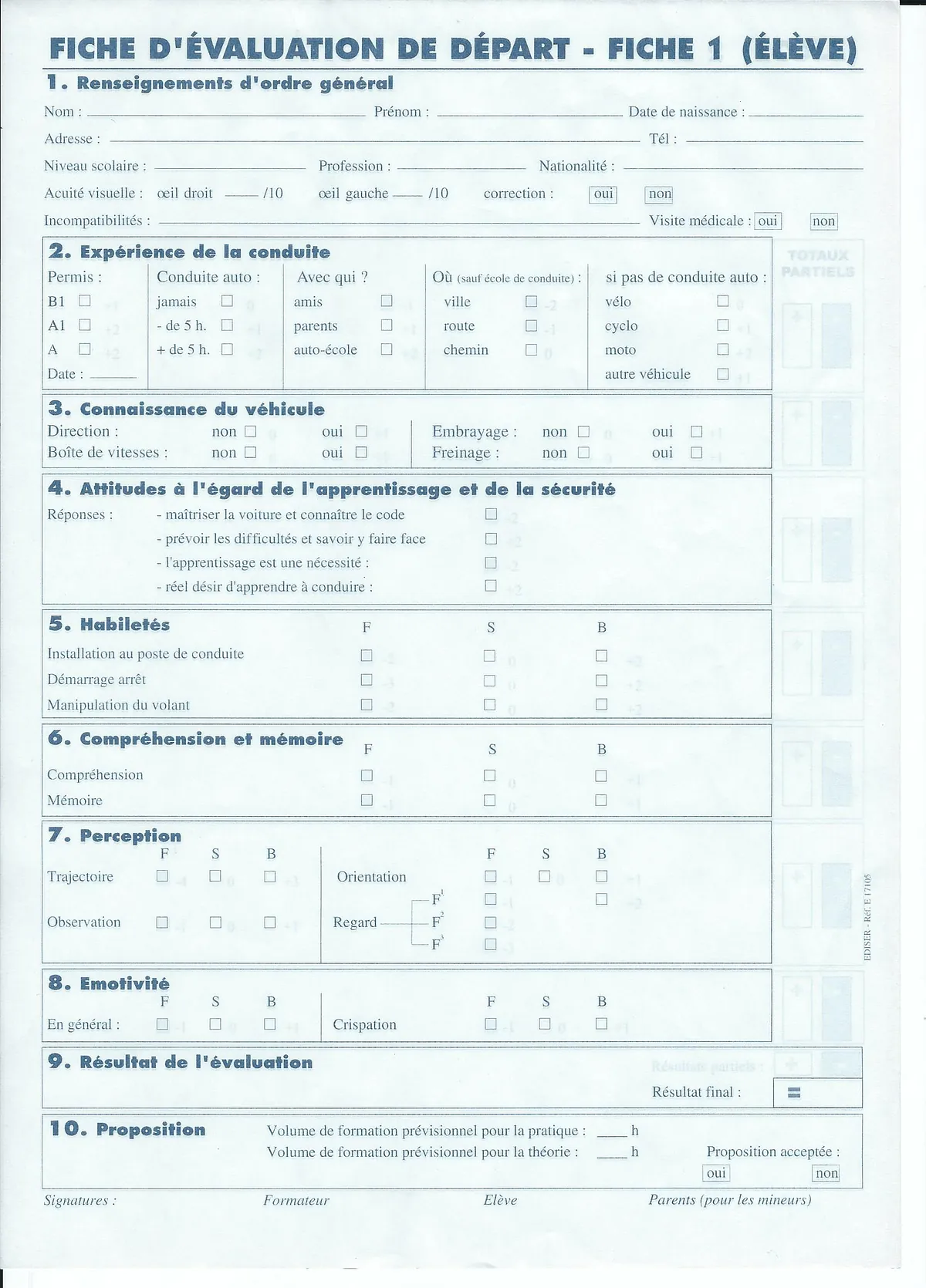 fiche évaluation